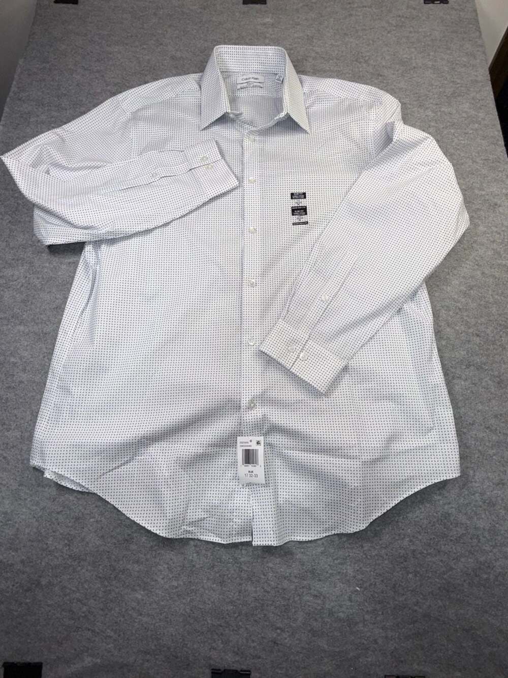 Calvin Klein Steel Slim Fit Stretch Wrinkle Free Blue Geometric Shirt 17 32-33